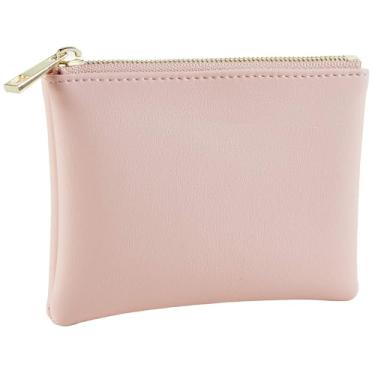 Imagem de Bolsa de moedas de couro vegano com zíper para homens e mulheres (girassol), Lótus rosa, Minimalista