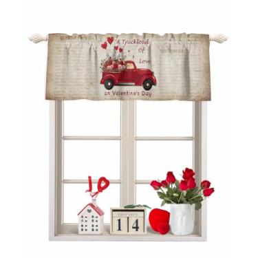 Imagem de Cortina de Dia dos Namorados Sanefas Vermelhas Caminhão Cozinha Sanefas Bolso Rod Pocket Rose Flower Vintage Cortina de Janela Tratamento Topper Cortinas para Decoração de Dia dos Namorados Festa de