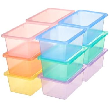 Imagem de Outus 24 caixas de plástico pequenas com tampas, caixas de armazenamento de brinquedos, organizador de sala de aula, caixa de recipiente com 15 folhas de etiqueta autoadesiva para material escolar em