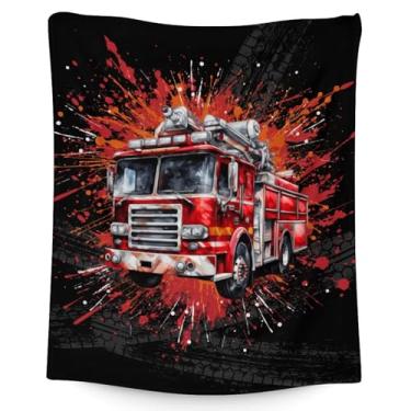 Imagem de MEETUHONEY Cobertor para crianças, cobertores de caminhão de bombeiros, presentes - 101,6 cm x 127 cm de pelúcia confortável mantas de flanela para sofá, escritório