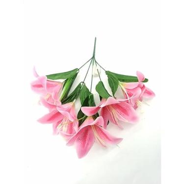 Imagem de Buquê de Lírio Artificial com 5 Flores – Galho Decorativo 33cm para Arranjos, Festas e Decoração de Casa (Cores Diversas)(rosa)