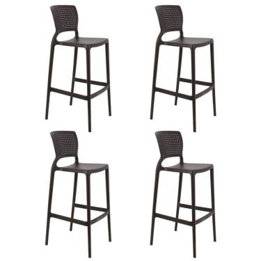 Imagem de Kit 4 Cadeiras Tramontina Safira Alta Bar Em Polipropileno E Fibra De Vidro Marrom 92138109