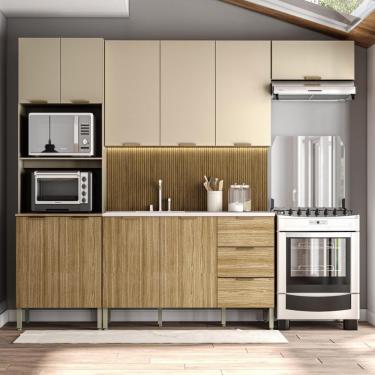 Imagem de Armário De Cozinha Completa Com Balcão Para Pia 10 Portas Glam Freijó-vanilla-com Ripado