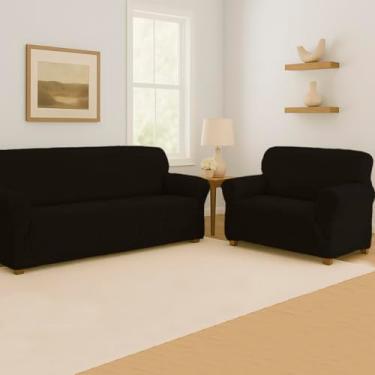 Imagem de Capa para Sofá Canelada Arte Cazza Preto Kit 2 e 3 Lugares