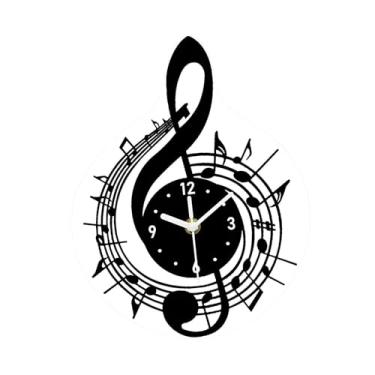 Imagem de MotiveTech Relógio de parede com notas musicais, ornamento elegante, moderno, com luz, decoração para sala de jantar, casa, amantes da música, homens, mulheres, 23.7 Cm X 30 Cm