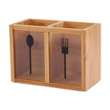 Imagem de Bothyi Cesta de bambu para pauzinhos, colher, pauzinhos, garfo, escorredor, gaiola leve para pauzinhos, suporte de armazenamento de talheres de bambu para, 2 Grade