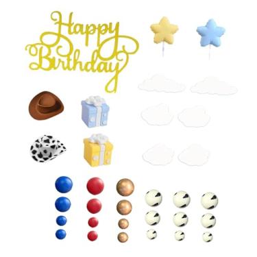 Imagem de Fancyes 34 unidades de enfeites de bolo em formato de chapéu de cowboy com estrela, portáteis, ideais para chá de bebê, aniversário e outras festas.