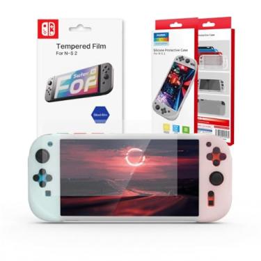 Imagem de Capa de Silicone Case Antiderrapante + Película de Vidro Temperado 9H para Switch 2 (Branco)