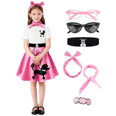 Imagem de bakjuno Vestido vintage para meninas anos 1950, retrô dos anos 50, fantasia de Halloween para festa de bolinhas, rosa, 10 Anos