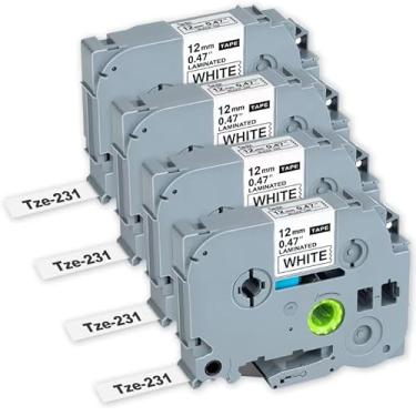 Imagem de Fita de etiqueta laminada de 12 mm 0,47 TZ 231 Relpace para Brother Label Maker, fita de etiqueta P-Touch preta sobre branca compatível com PT-D210 PT-H110 PT-D220 PT-D400, pacote com 4