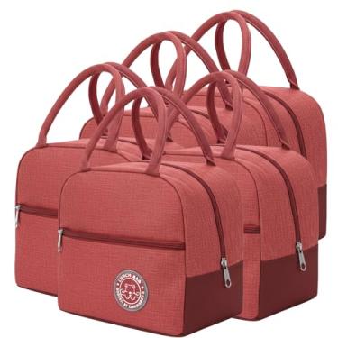 Imagem de Kit 5 Bolsa Térmica Portátil Lancheira Marmita Infantil de Mão para Viagem Piquenique (Vermelho)