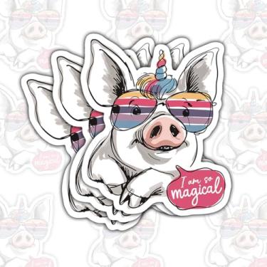 Imagem de 3 peças de adesivos de porco unicórnio I Am Magical, adesivos de vinil de animais engraçados para laptop, caderno, diário, tablet, Hydro Flask, para-choque de carro, presente para adolescentes