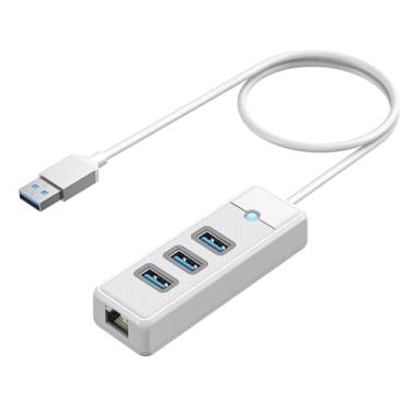 Imagem de Hub USB Ethernet, hub USB 3.0 de 4 portas, adaptador USB-A para Gigabit Ethernet com 3 Hub USB 3.0 para laptop, hub USB 3.0 com RJ45 10/100/1000 Gigabit