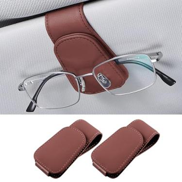 Imagem de Couslcd 2 peças de suportes de óculos de sol para viseira de sol de carro, suporte de óculos de couro, suporte magnético para óculos e clipe de cartão de bilhete, acessórios interiores automotivos