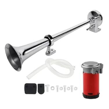 Imagem de Buzina Ar Corneta Cromada Forte Universal Caminhao Carro Bus 24v Klx