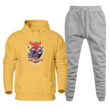 Imagem de Conjunto Blusa de Frio Canguru e Calça Moletom 50% Poliéster 50% Algodão Quentinha Estampada