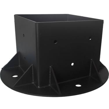 Imagem de Pacote com 2 bases de postes 6x6 para concreto, âncora de poste de cerca resistente 10ga com reforço, suporte de poste de metal preto de alta resistência para pérgola/deck/caixa de correio/varanda