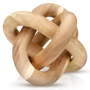 Imagem de Yalikop Decoração de nó de madeira com 3 elos - decoração de mesa de centro esculpida à mão, decoração de elos de corrente boho, prateleira moderna, objetos rústicos para casa, sala de estar, quarto