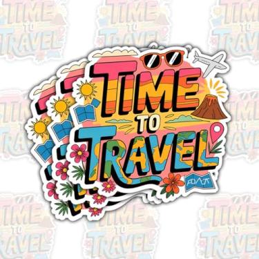 Imagem de 3 adesivos de vinil Time to Travel, decalque colorido de aventura de férias, adesivos de citação de viagem de verão para laptop, garrafa de água, mala, carro - presente para viajantes, amigos, família