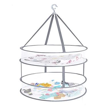 Imagem de 2 Camadas de Malha Roupas Penduradas Secador Dobrável Suéter Pendurado Secador Rack 2-Tier Dobrável Malha Cesto Secador Rede Multifuncional para Roupas Roupa Interior Meias Suéter Lavanderia Erva