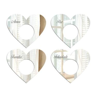 Imagem de Porta Guardanapo Coração Desejos Espelhado Kit 4 Peças 7,5cmx6,5cm - Cria Arte Laser Prata