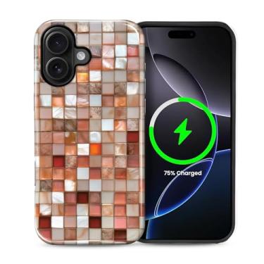 Imagem de casesok Capa para iPhone 16, compatível com MagSafe, capa rígida de camada dupla + capa de silicone, proteção total à prova de choque para iPhone 16 - aparência de mosaico colorido laranja