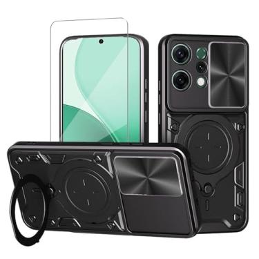 Imagem de WRTBS Capa de telefone para Oppo Reno 14 5G com protetor de tela de vidro, capa de proteção para câmera deslizante embutida, capa protetora de corpo inteiro militar resistente - preta