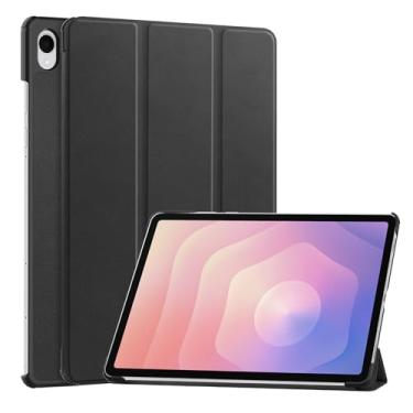 Imagem de Capa para tablet Samsung Galaxy Tab S11 de 11 polegadas – Capa protetora de couro PU + PC com suporte dobrável, hibernar/despertar automático, capa fina e leve à prova de choque (preto)