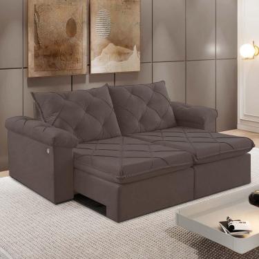 Imagem de Sofá Retrátil E Reclinável Corniso 1,94m Veludo Cor Marrom 2131 Usb Com Kit Usb