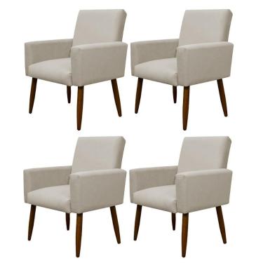 Imagem de Kit 4 Poltronas Para Sala Pés De Madeira Nina Bege