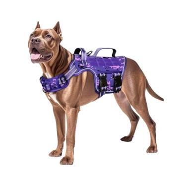 Imagem de Peitoral para cães grandes, resistente, sem puxão, tático, com sistema Molle, fácil de colocar e tirar, respirável acolchoado, colete refletivo ajustável para animais de estimação para caminhadas