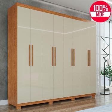 Imagem de Guarda-roupa Casal 100% Mdf 8 Portas E 4 Gavetas Heros - Tudo De Móveis Cinamomo/off