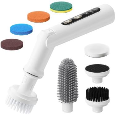 Imagem de UNIWA Esfregão giratório elétrico – Esfregão de chuveiro sem fio com 4 cabeças substituíveis, esfregão elétrico de 3 velocidades para limpar banheiro, cozinha, louça