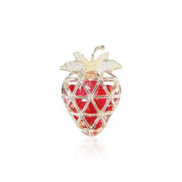 Imagem de RLHRNDE Broche de limão fofo para mulheres strass fruta pequeno broche brilhante cristal morango cereja esmalte broche Natal aniversário art déco joias presentes, Medium, Metal, Zircônia cúbica