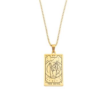 Imagem de Luva Jewelry Colar feminino com cartão de tarô - pingente espiritual banhado a ouro 18K - impermeável antimanchas - colar de astrologia - presente místico de Natal, Small, Aço inoxidável, Sem Pedra