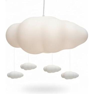 Imagem de Luminária Pendente Infantil Nuvens, Branco, Luz Suave e Aconchegante, Design Lúdico, 22x50x30cm, Bivolt, para Quarto Infantil e Decoração