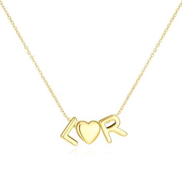 Imagem de adoyi Colares com inicial para mulheres, banhado a ouro 14 quilates, com letras de bolhas, colar delicado coração A-Z, colar com pingente de inicial, presentes de aniversário para mulheres, joias, 14