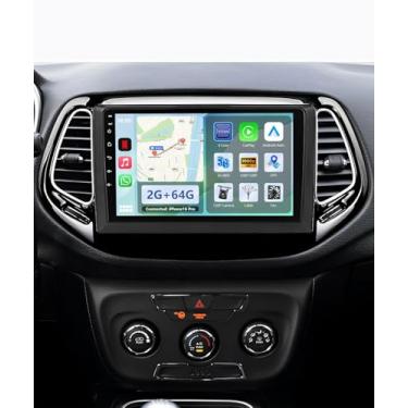 Imagem de Rádio estéreo veicular para Jeep Compass 2017-2020 com Android Carplay Android com espelhamento automático de câmera sensível ao toque (2 + 64G), substituição de navegação GPS de 10 polegadas