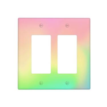 Imagem de BHGAHD Capas decorativas modernas sonhadoras pastel Gradien 2 Gang, placa de parede, interruptor duplo, capa de placa de interruptor duplo, cor suave, arte abstrata com mistura de rosa, amarelo, verde