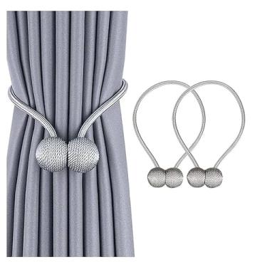 Imagem de Prendedor de Cortina Magnetico, Kit 2/4 Prendedores de Cortina Magnético Presilhas Abraçadeira com Imã(Prata,2 PCs)