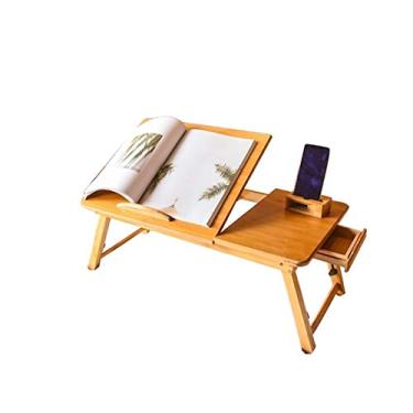 Imagem de Mesa lateral em forma de C, dobrável e ajustável, mesa preguiçosa portátil de madeira maciça, dois tamanhos (e dois estilos, com gavetas, sem gavetas) Mesa opcional sobre a cama (com gaveta (50 x 30