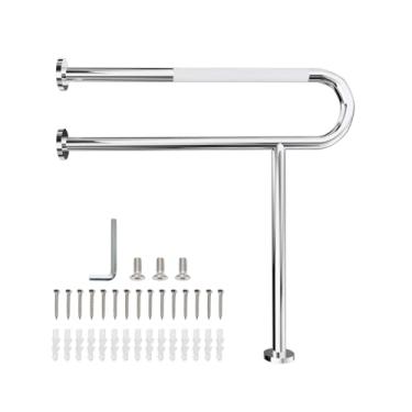 Imagem de Barra de apoio para vaso sanitário com perna, trilho de segurança serrilhado montado no chão, alça de suporte de aço inoxidável cromado resistente, suporte de suporte de banheiro, auxílio de
