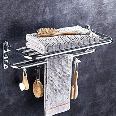Imagem de Toalheiro anel de mão prateleira dobrável de camada dupla cobre cromado pingente de ferragens de banheiro 60 x 25,5 x 11 cm escorredor