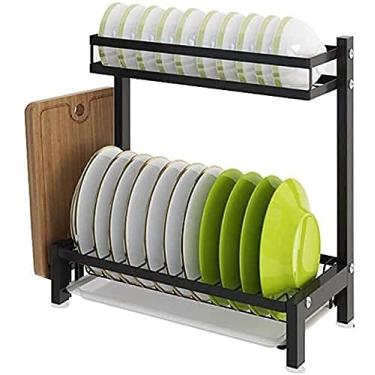 Imagem de BSNANCA Escorredor de louça, escorredor de pratos de camada dupla, escorredor de pratos com suporte de talheres com bandeja coletora, tábua de drenagem, mesa de aço inoxidável