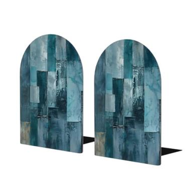 Imagem de Tábua de madeira retrô azul grande suporte de livros de madeira decorativo antiderrapante resistente terminais de livro para mesa de escritório em casa biblioteca de estudo escolar divisórias de