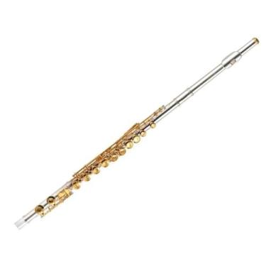 Imagem de Flauta Flauta 16 furos fechados tom C corpo cobre branco ouro e prata instrumento de duas cores