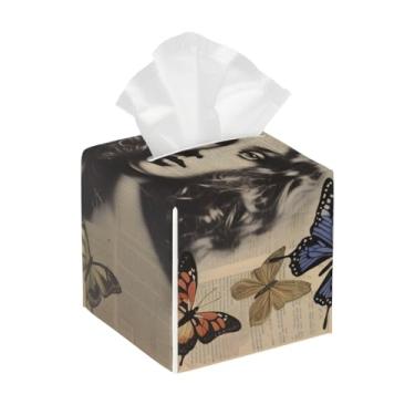 Imagem de Porta-lenços de papel quadrado de couro, impermeável, borboleta, feminino, retrô, colorido, organizador de papel facial com cinto inferior, estojo de lenços para mesa, banheiro, escritório, mesa