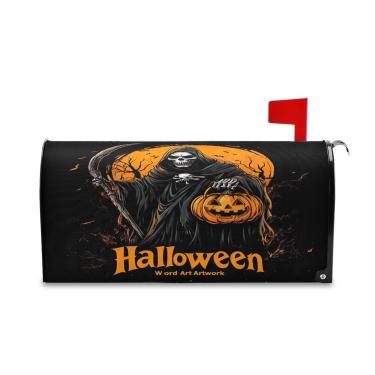 Imagem de SEHANY Capas de caixa de correio magnéticas tamanho padrão 20,8 x 25,4 polegadas Halloween Grim Reaper caixa de correio decorativa envoltório caixa postal capa para jardim externo quintal