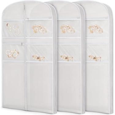 Imagem de Bolsa de roupa de 109 cm para viagem para pendurar roupas de armazenamento capa de terno com zíper e armazenamento de acessórios para casacos, vestidos, ternos