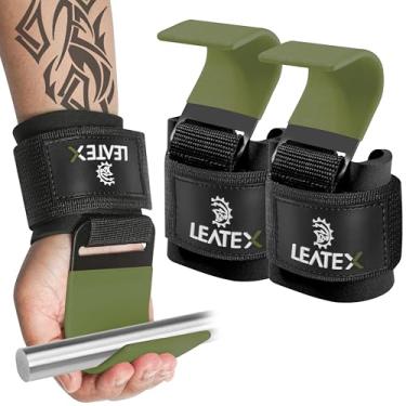 Imagem de Leatex Ganchos de levantamento de peso, alças de pulso, suporte de mão para levantamento terra, flexões, encolheres, alças de levantamento de peso para homens e mulheres (verde preto)